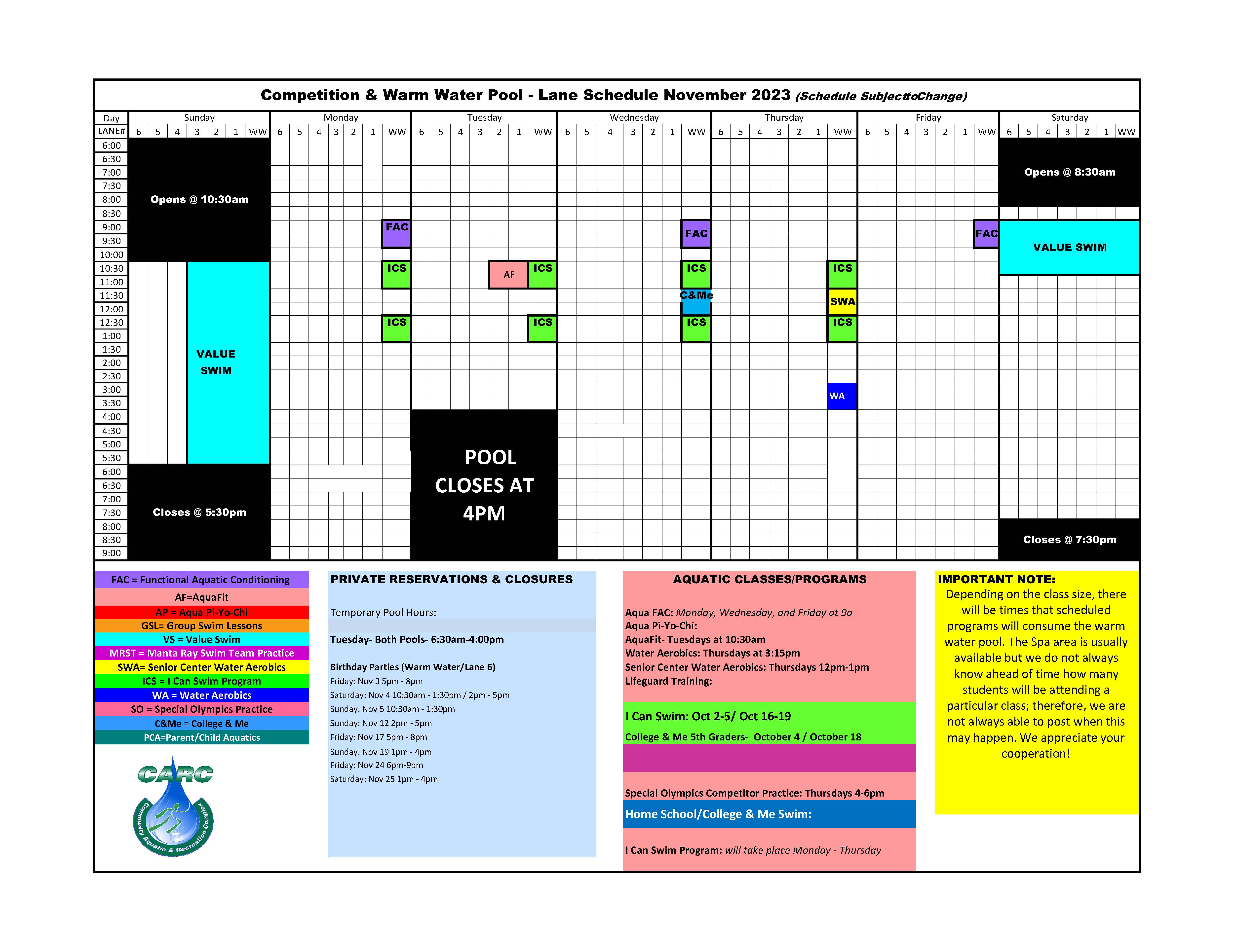 CARC Schedule