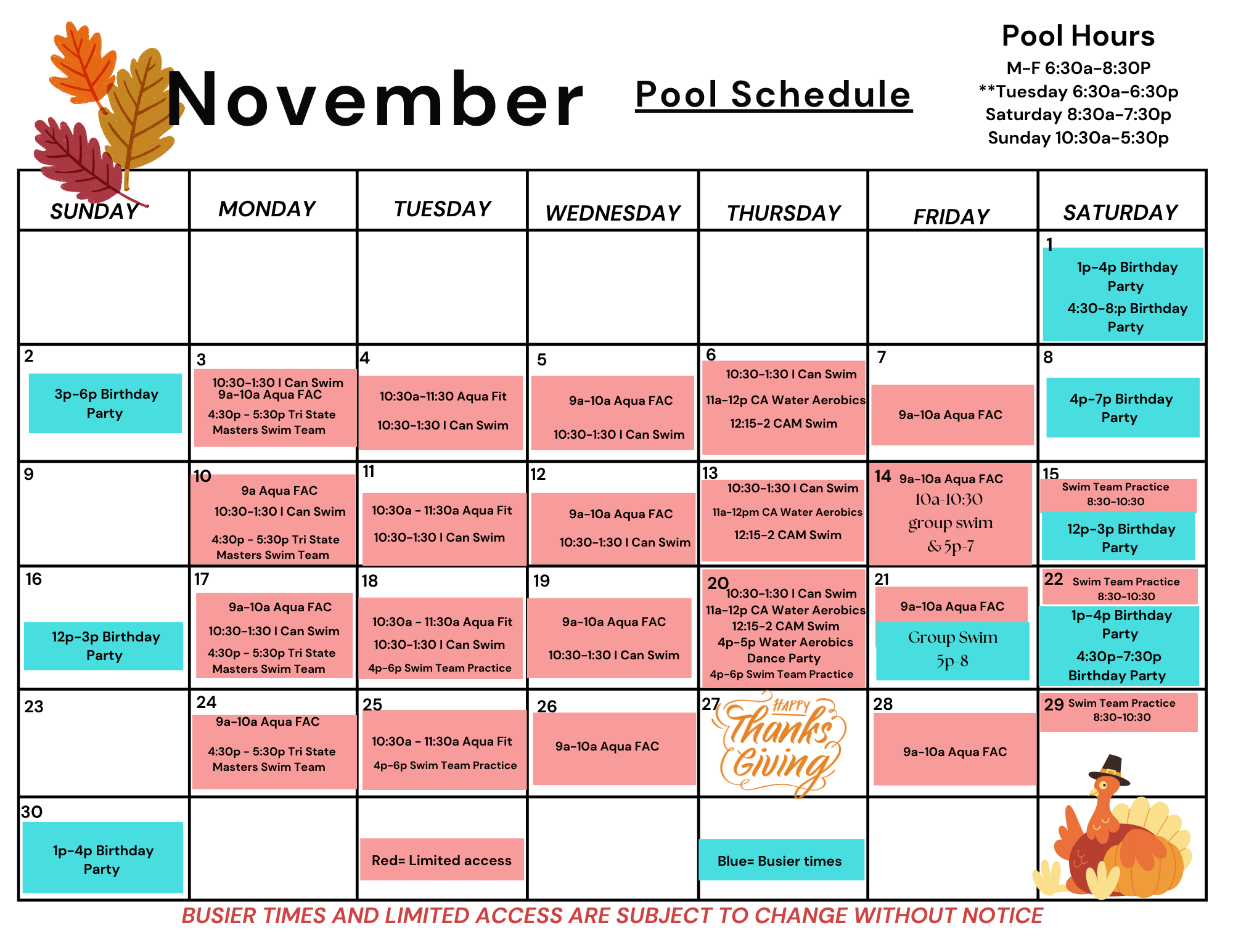 CARC Pool Schedule CARC Schedule