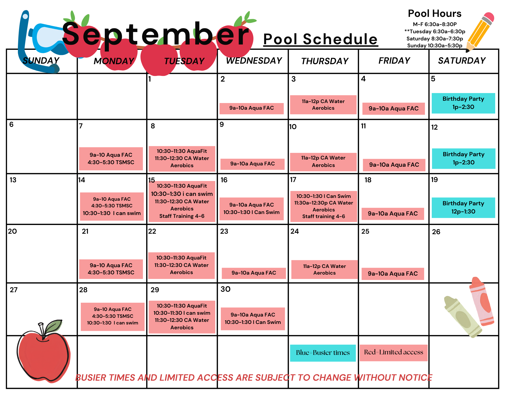 CARC Pool Schedule CARC Schedule